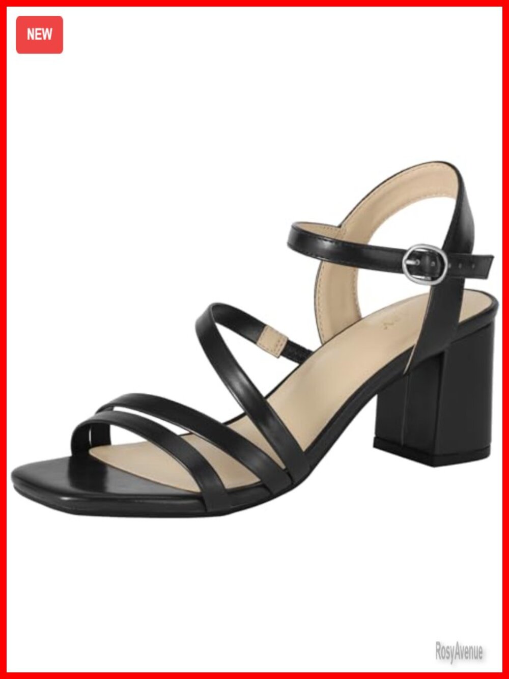 Chunky Block Heel Strappy Sandals Square Open Toe Mid Heels